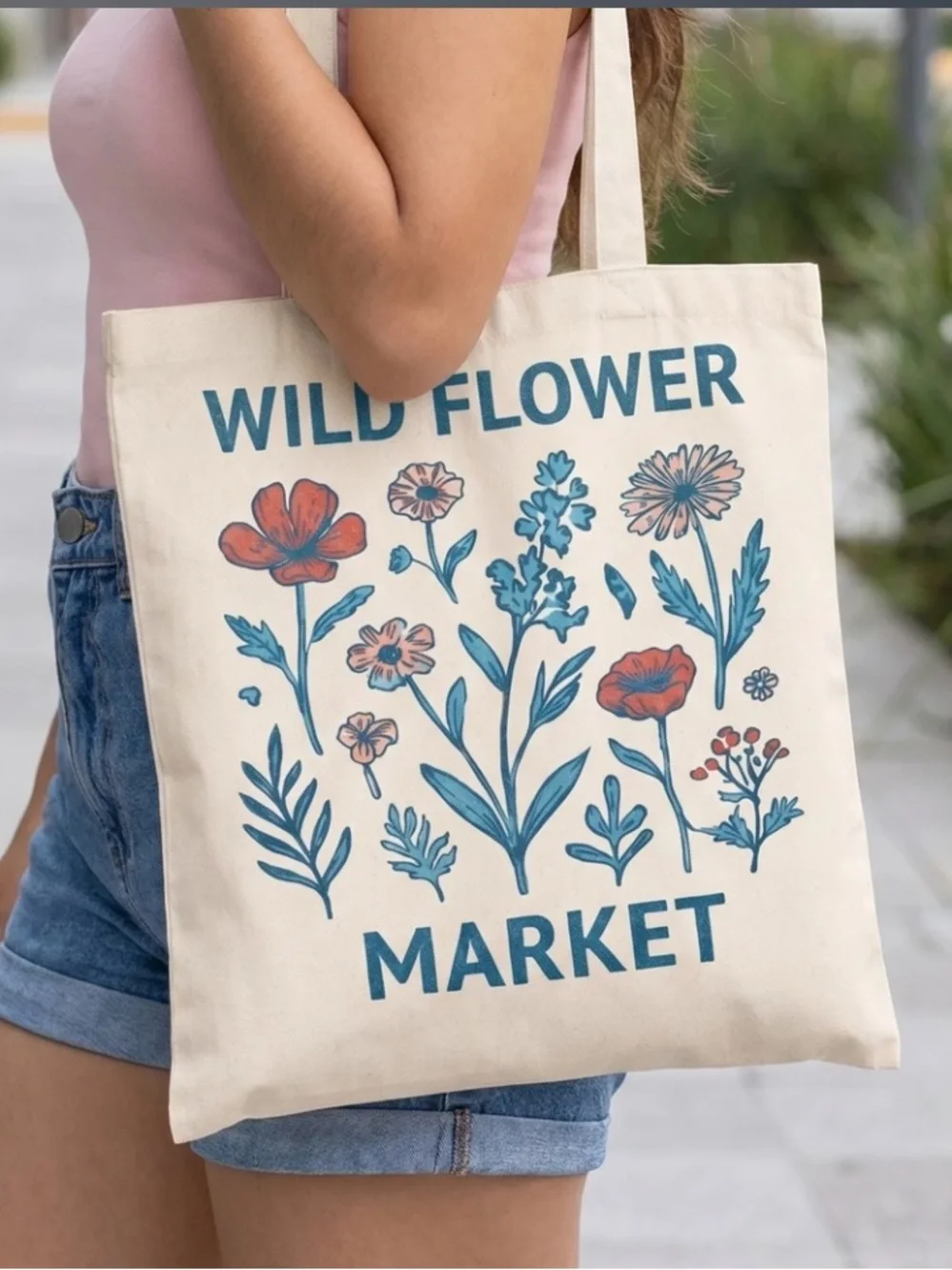 Multi Print Tote Bags with Wildflowers or Lemon Print